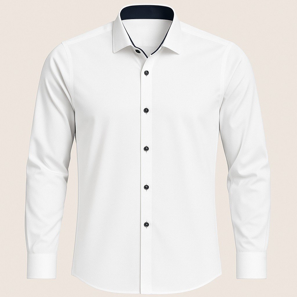 White Cotton Shirt with Black Cuffs