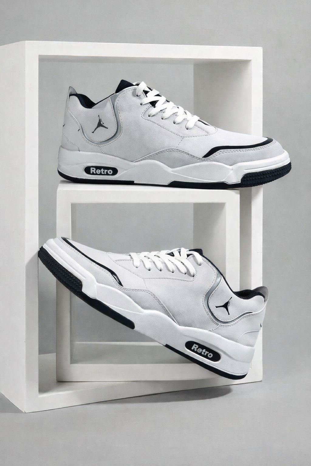 Grey & White Lace-Up Sneakers