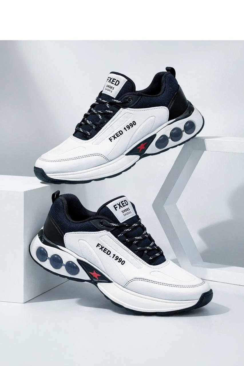 Performance White & Grey Sports Sneakers